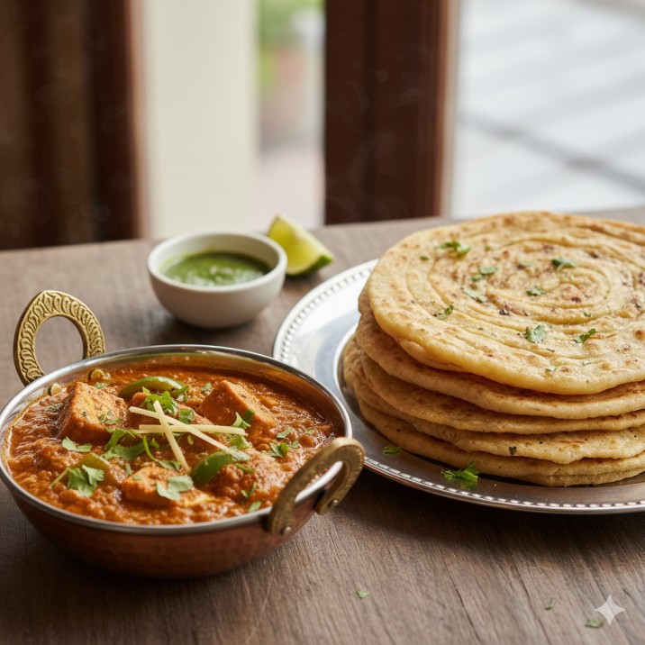 Kadhai Paneer and Laccha Paratha
